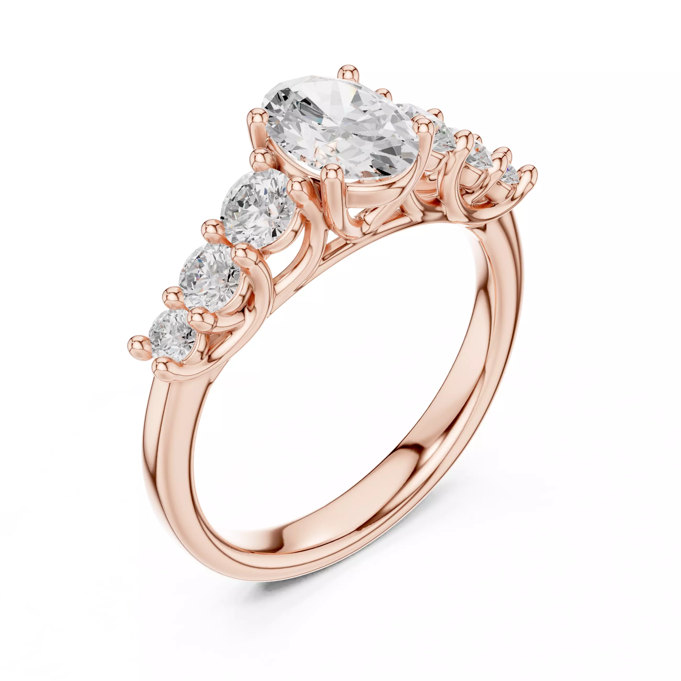 Oval Cut Diamond Seven Stone Wedding Ring 3DM STL Video 3D print model_4