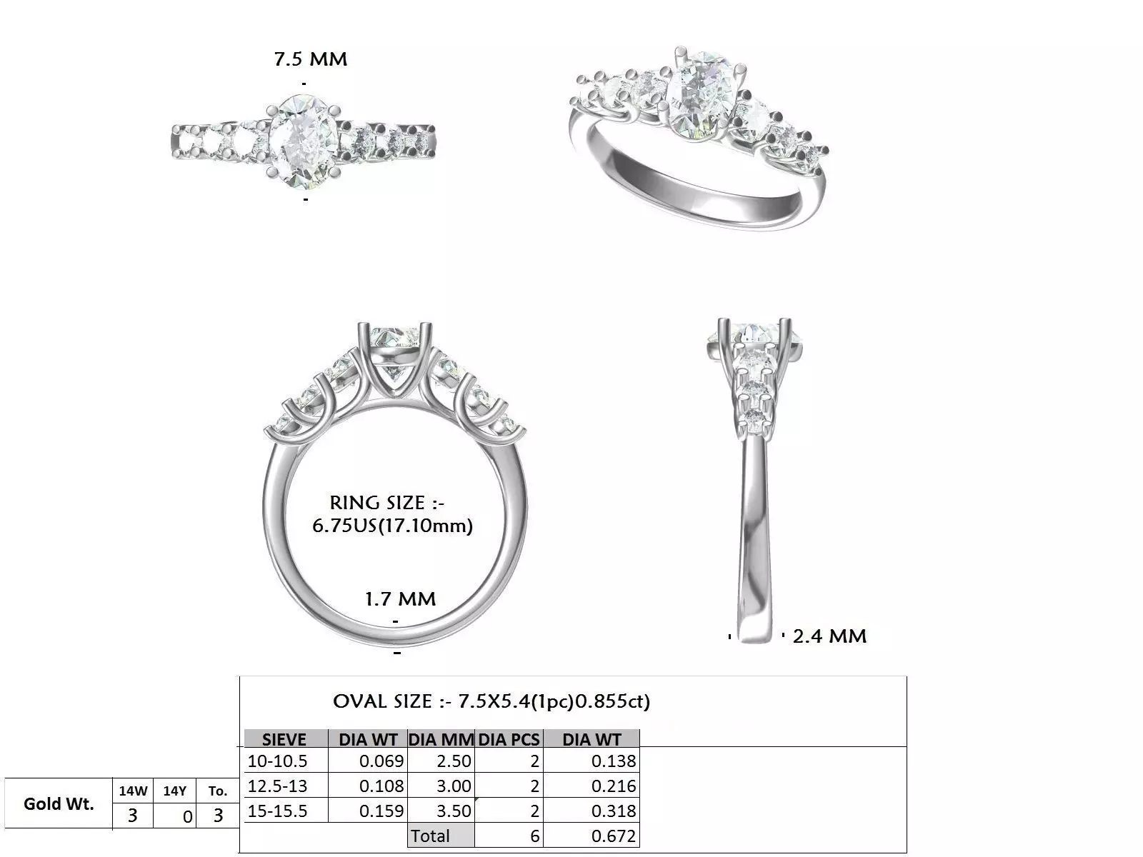 Oval Cut Diamond Seven Stone Wedding Ring 3DM STL Video 3D print model_15