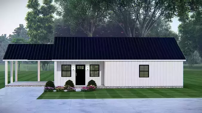 Modern Barndominium House 3D Model with Rustic Metal Siding 3D model