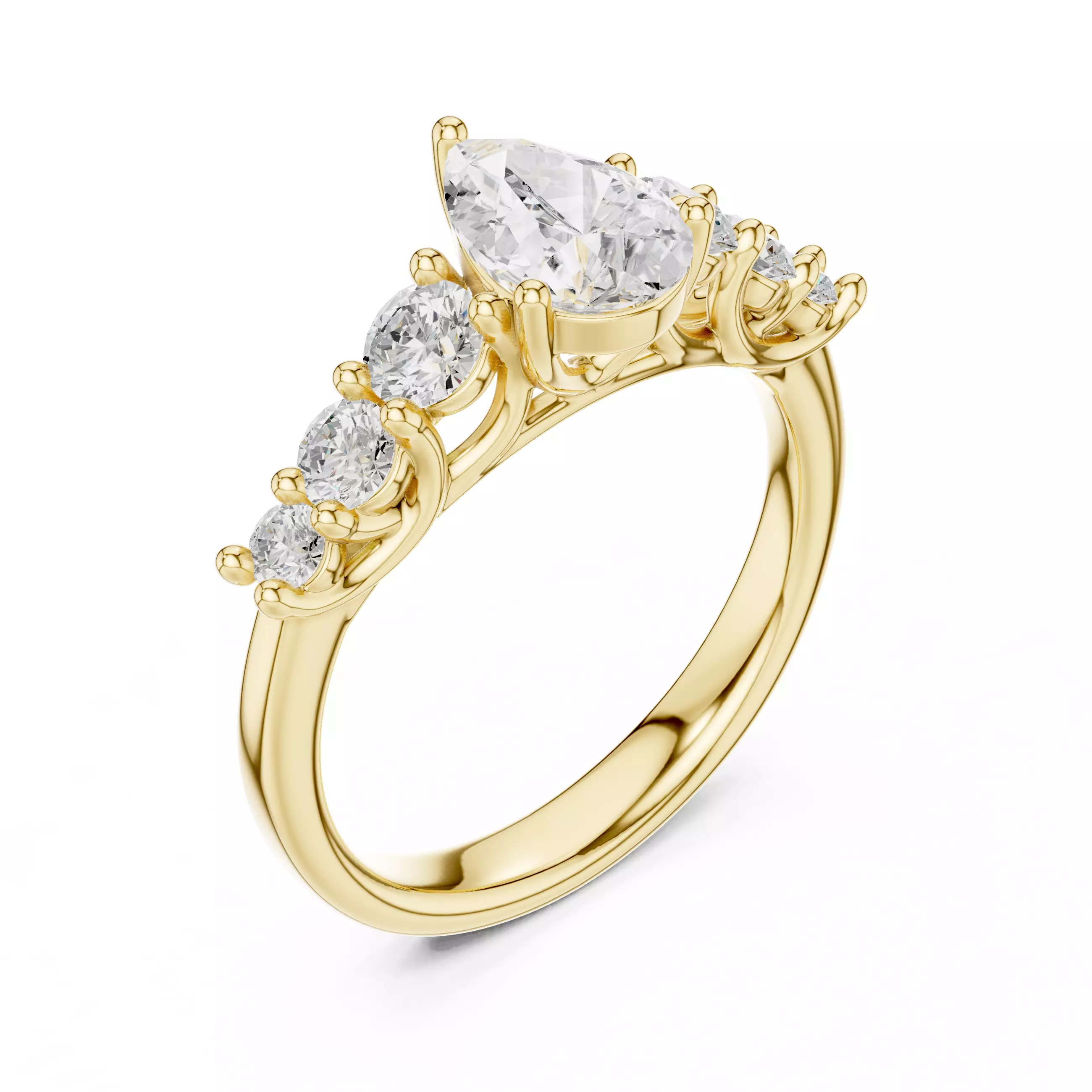 Pear Diamond Seven Stone Engagement Wedding Ring 3DM STL Video 3D print model_7