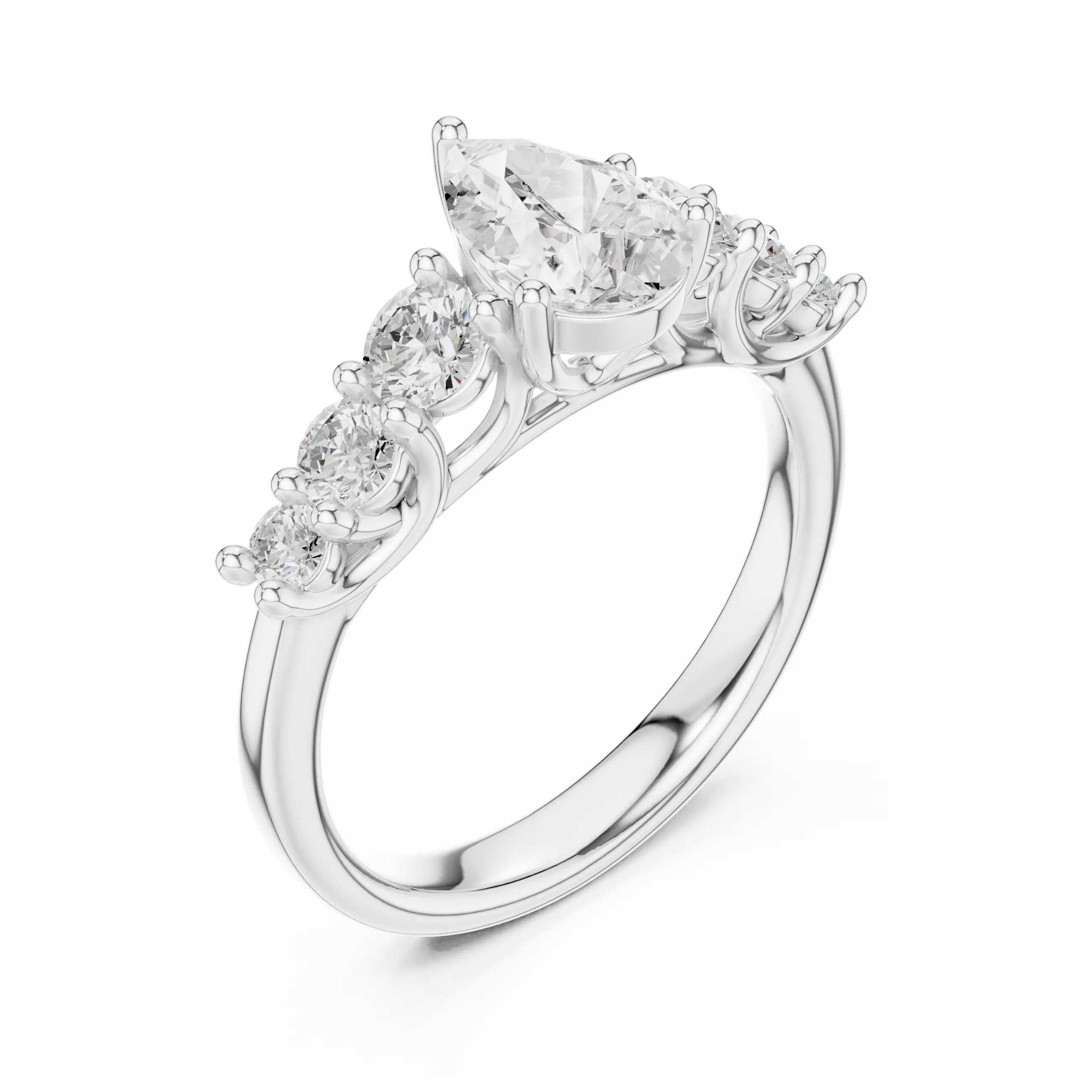 Pear Diamond Seven Stone Engagement Wedding Ring 3DM STL Video 3D print model_10