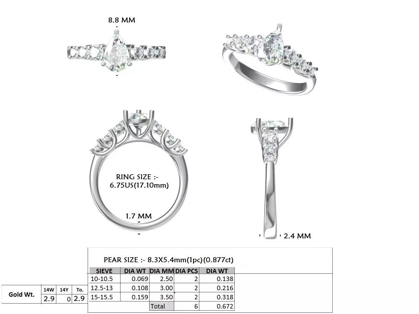 Pear Diamond Seven Stone Engagement Wedding Ring 3DM STL Video 3D print model_15