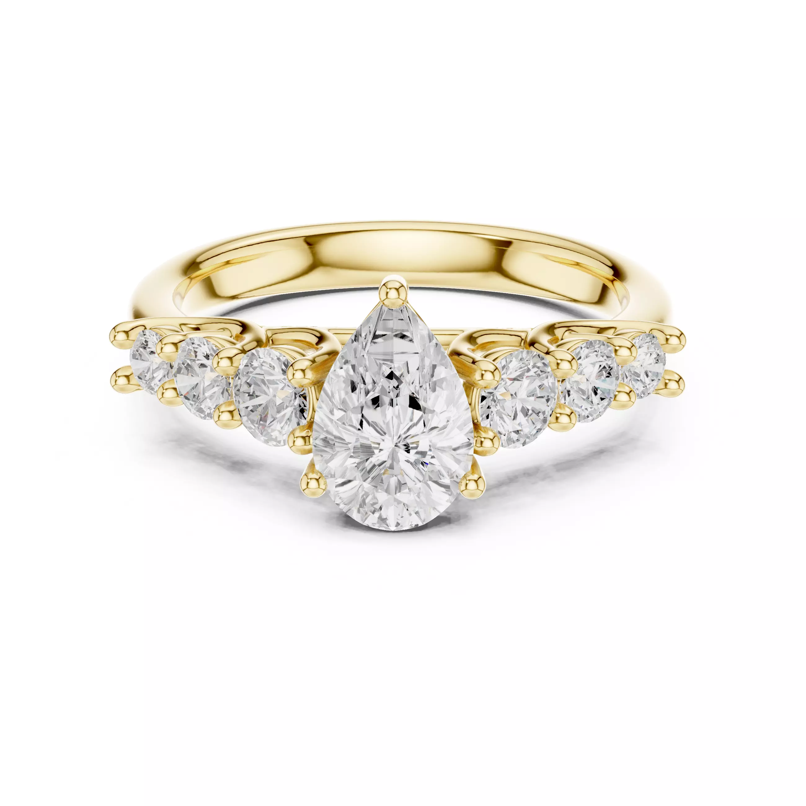 Pear Diamond Seven Stone Engagement Wedding Ring 3DM STL Video 3D print model_1