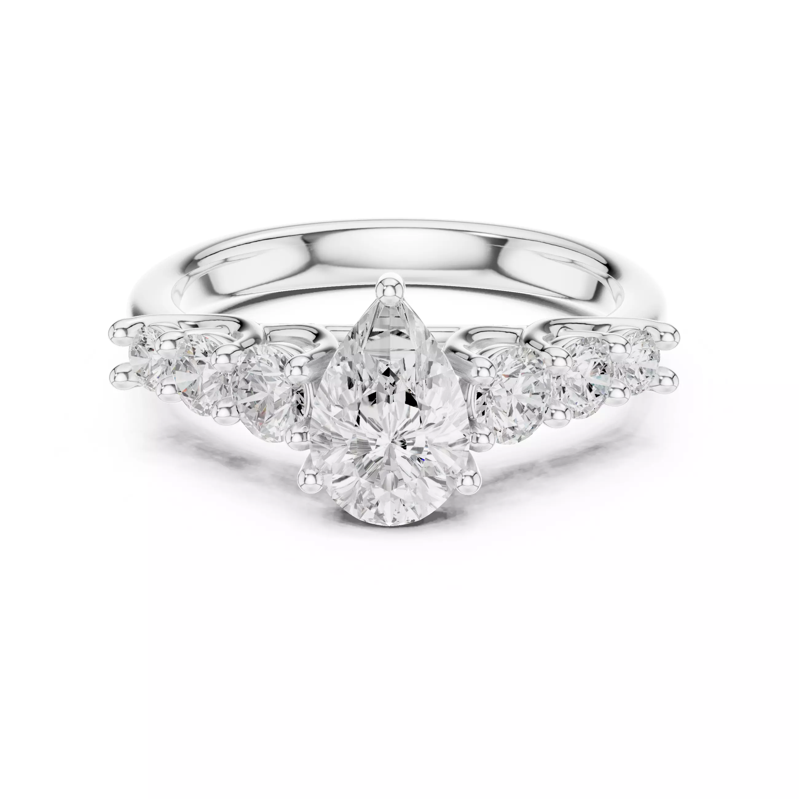 Pear Diamond Seven Stone Engagement Wedding Ring 3DM STL Video 3D print model_2