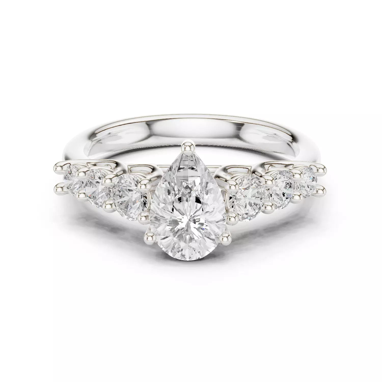 Pear Diamond Seven Stone Engagement Wedding Ring 3DM STL Video 3D print model_13