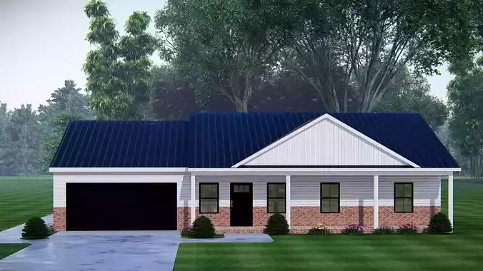 Modern Barndominium House 3D Model with Rustic Metal Siding 3D model