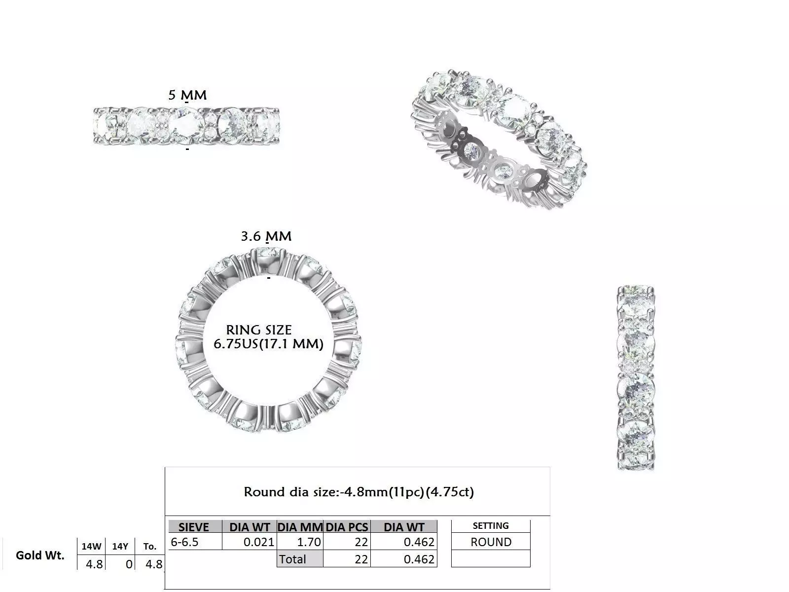 4mm Round Cut Diamond Full Eternity Wedding Band 3DM STL Video 3D print model_15