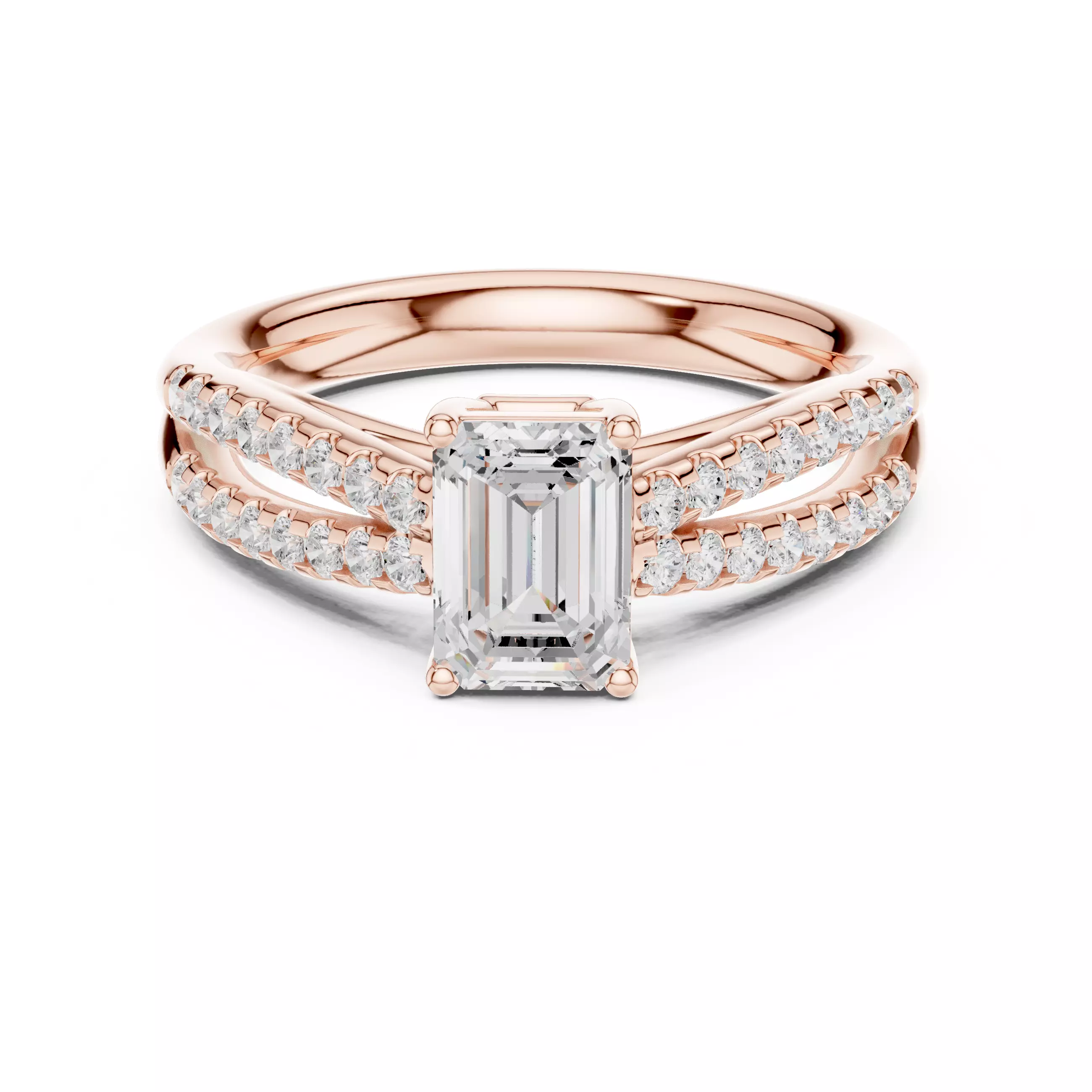 1Ct Emerald Cut Split Shank Engagement Wedding Ring File Video 3D print model_0