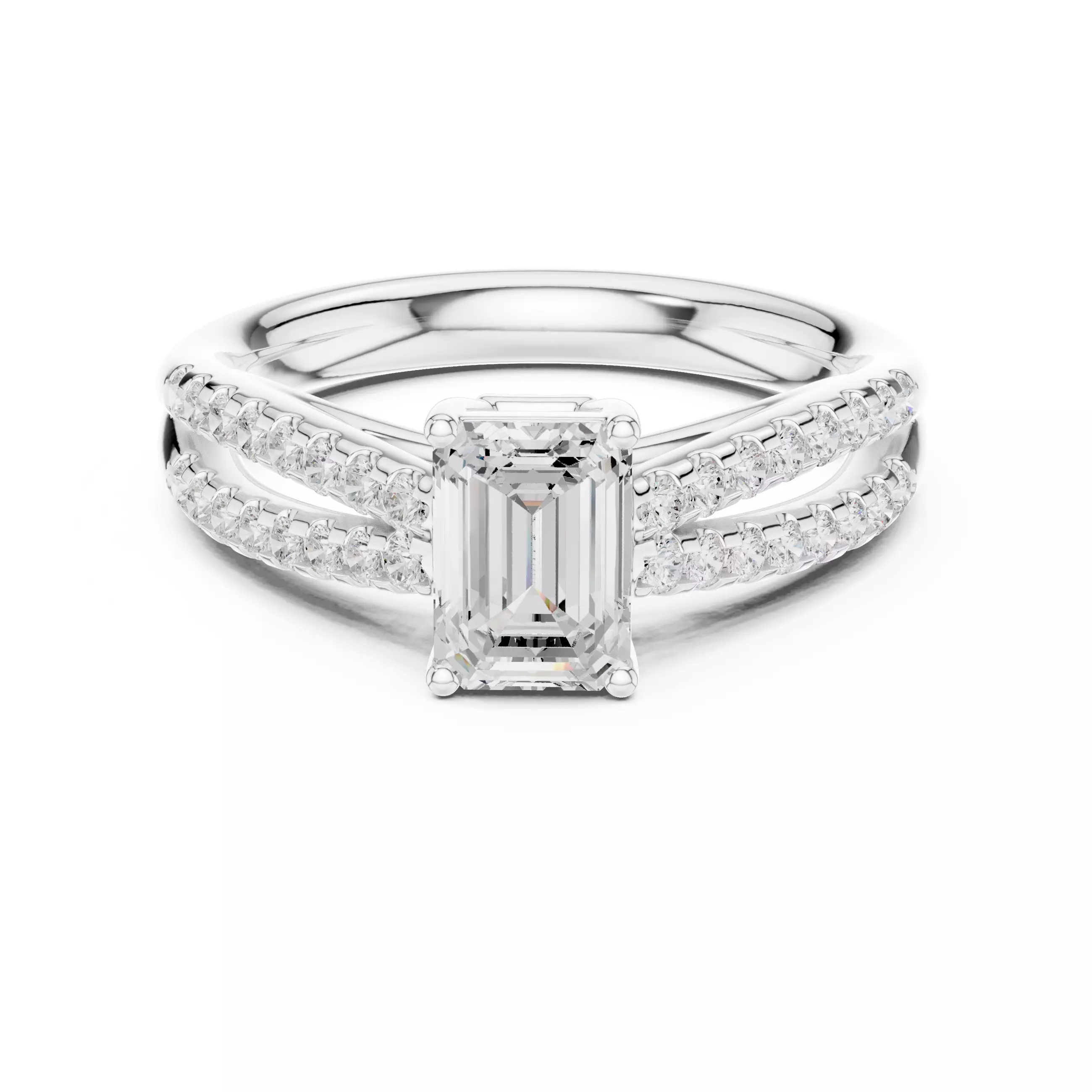 1Ct Emerald Cut Split Shank Engagement Wedding Ring File Video 3D print model_2