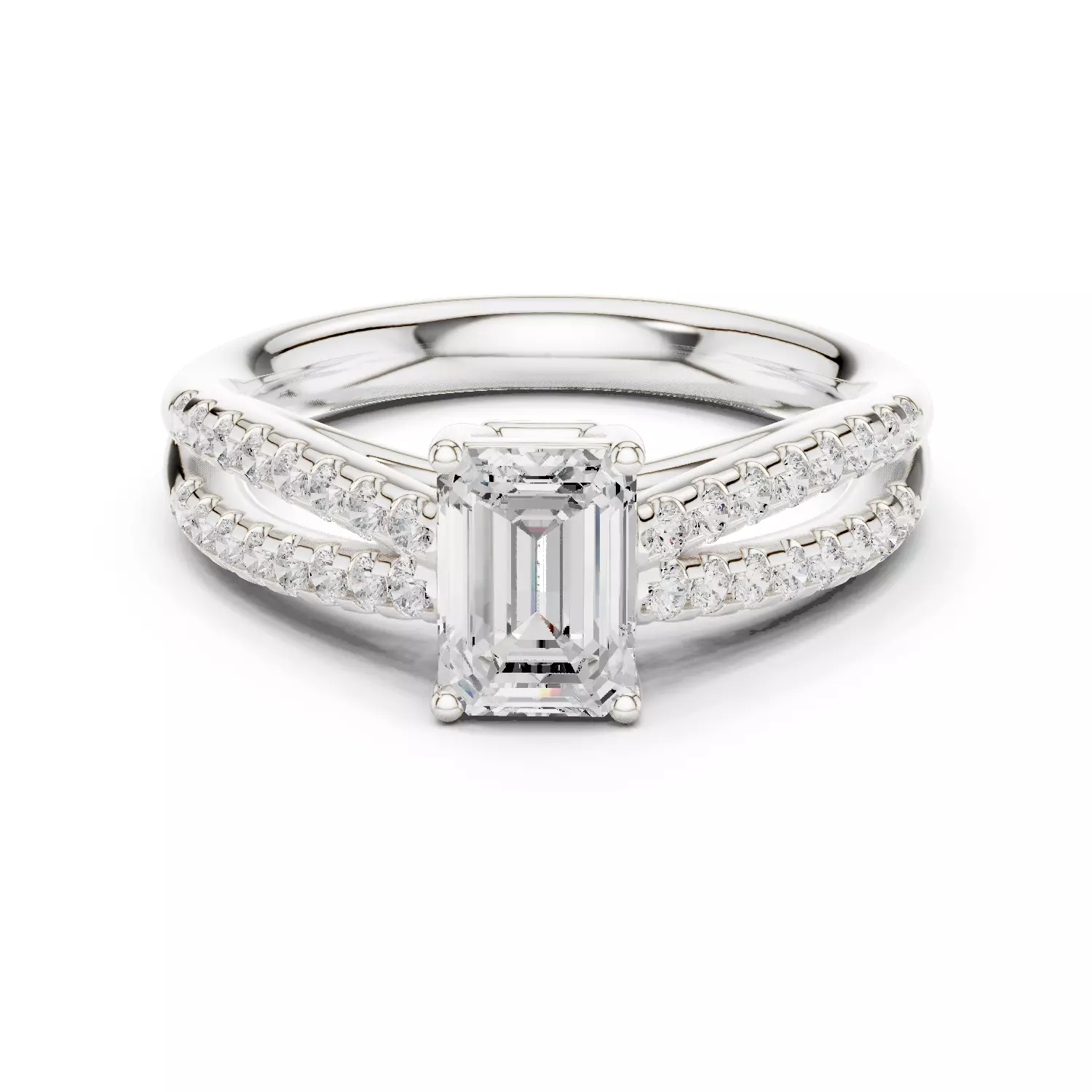 1Ct Emerald Cut Split Shank Engagement Wedding Ring File Video 3D print model_13