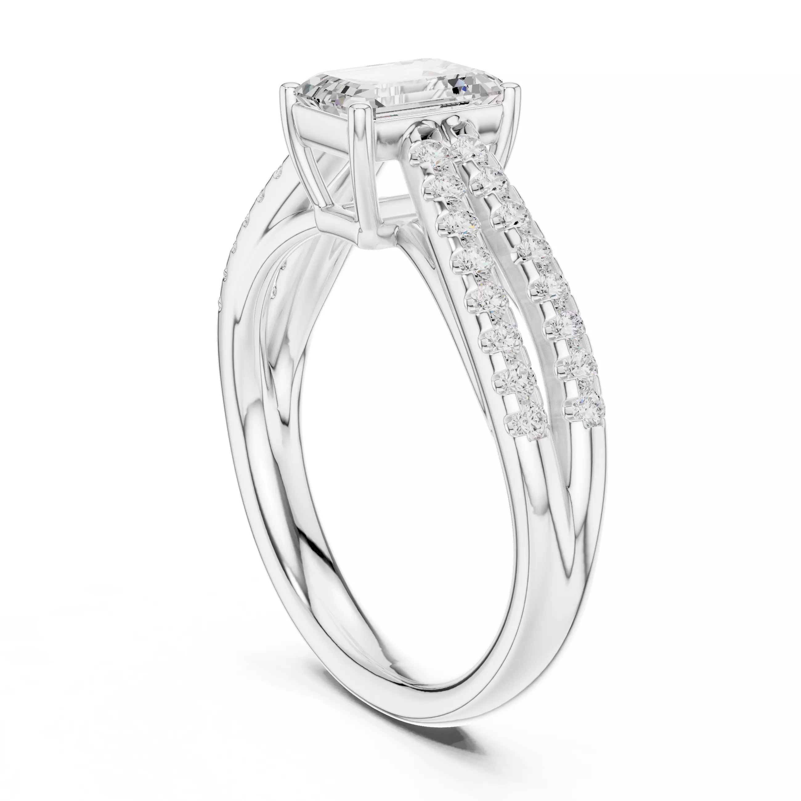 1Ct Emerald Cut Split Shank Engagement Wedding Ring File Video 3D print model_9