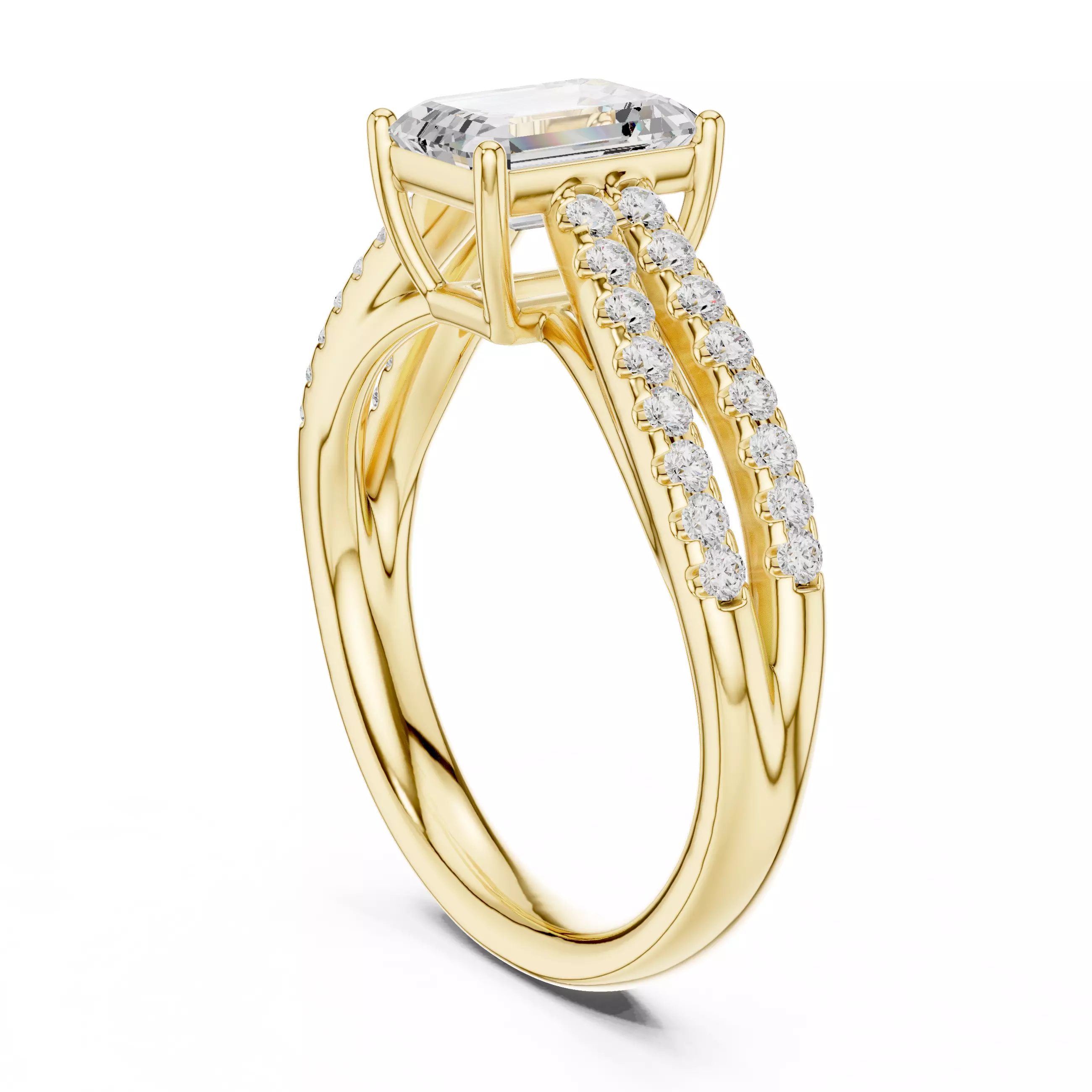 1CT Radiant Split Shank Engagement Wedding Ring 3DM STL Video 3D print model_6