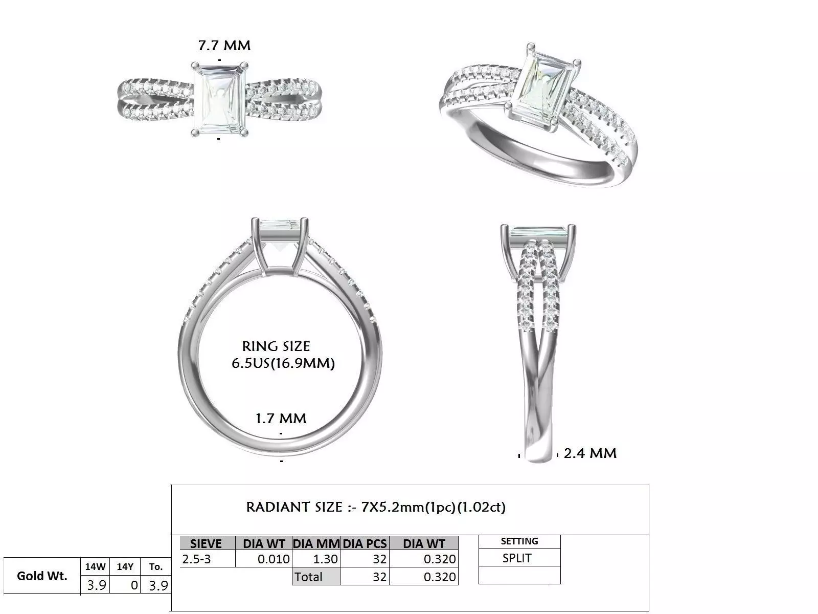 1CT Radiant Split Shank Engagement Wedding Ring 3DM STL Video 3D print model_15