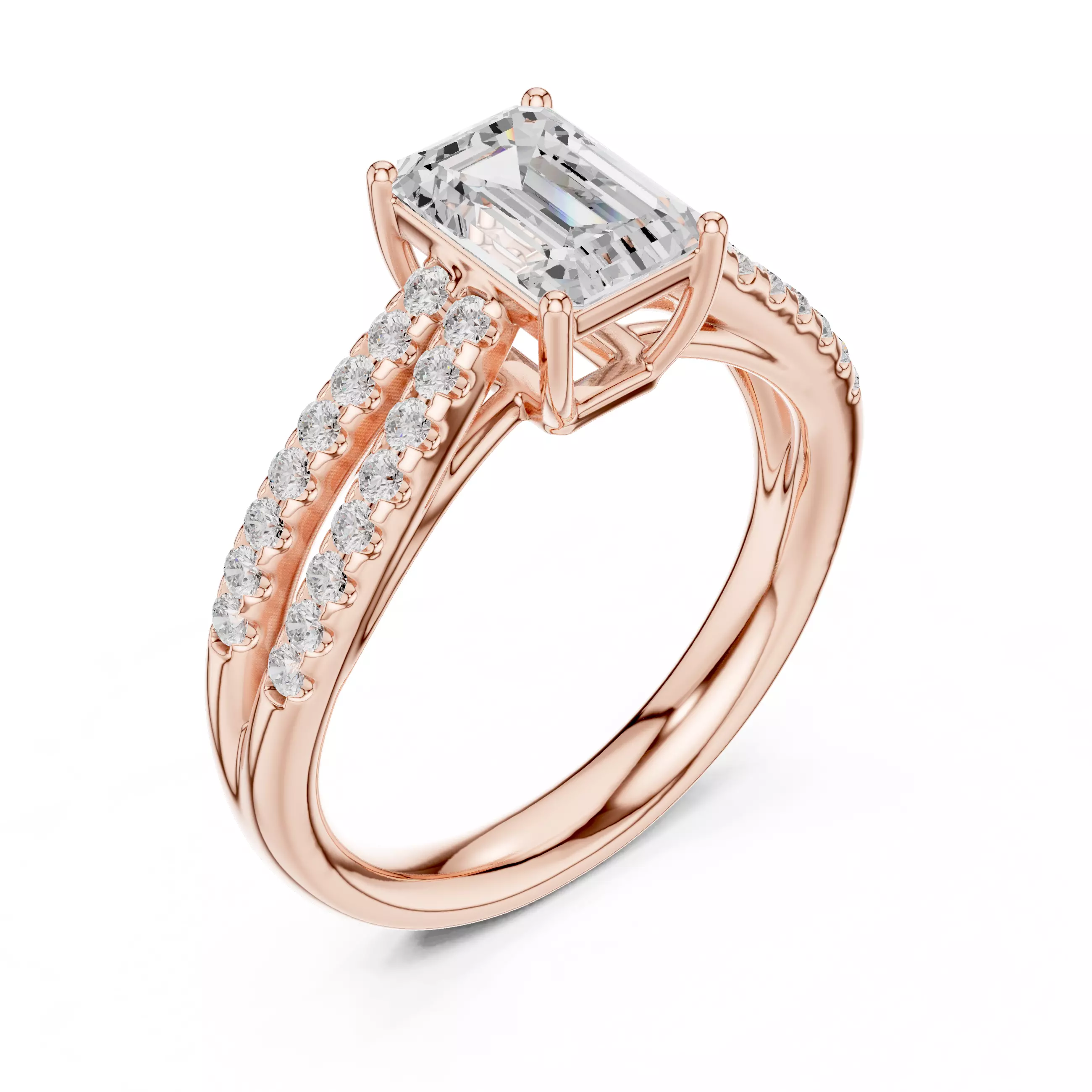 1CT Radiant Split Shank Engagement Wedding Ring 3DM STL Video 3D print model_4