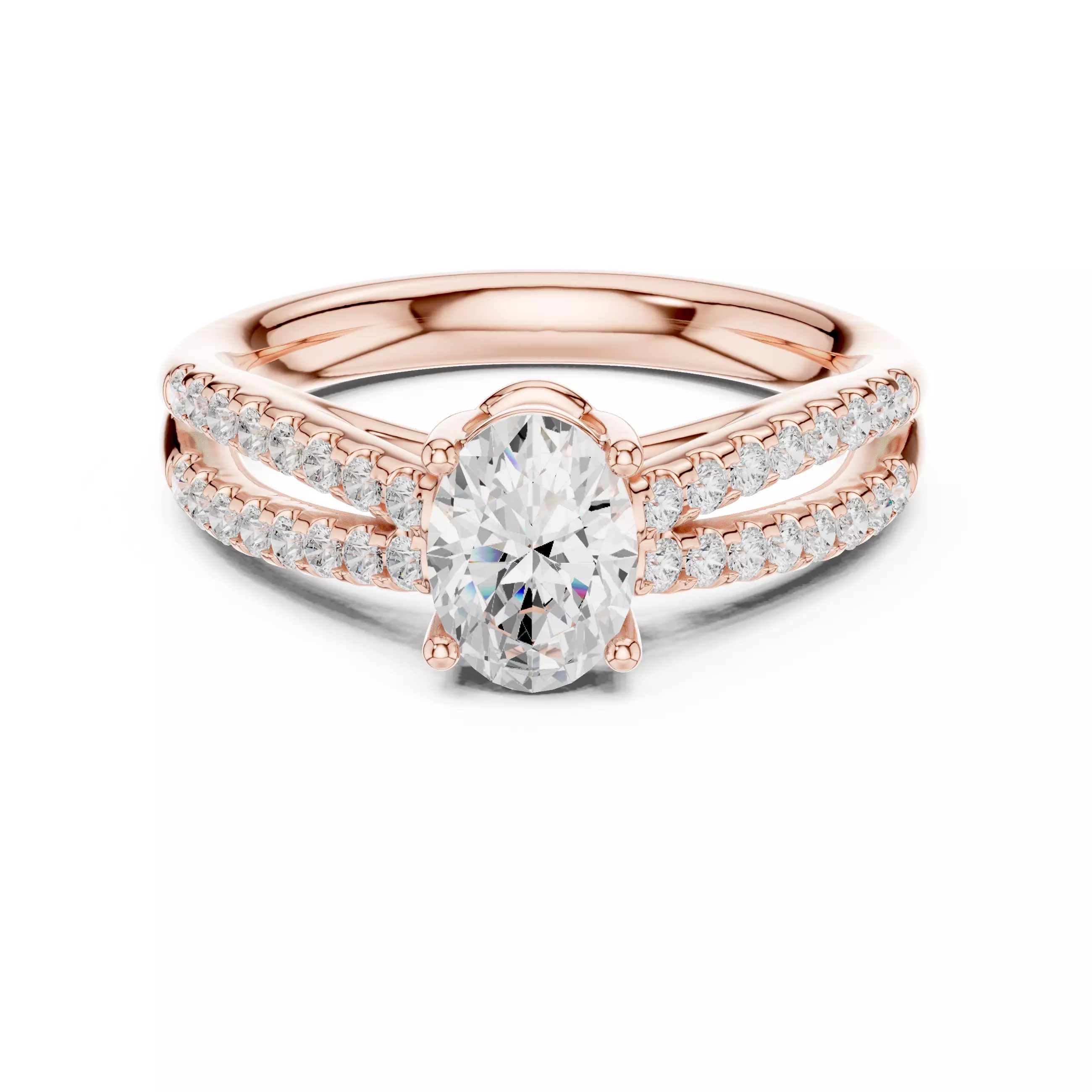 1CT Oval Cut Split Shank Engagement Wedding Ring 3DM STL Video 3D print model_0