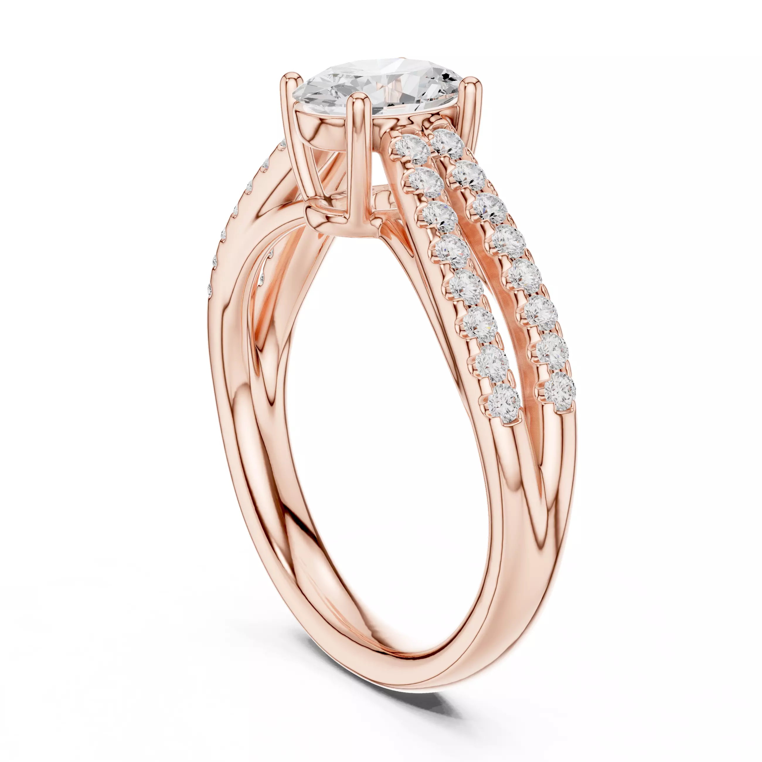 1CT Oval Cut Split Shank Engagement Wedding Ring 3DM STL Video 3D print model_3