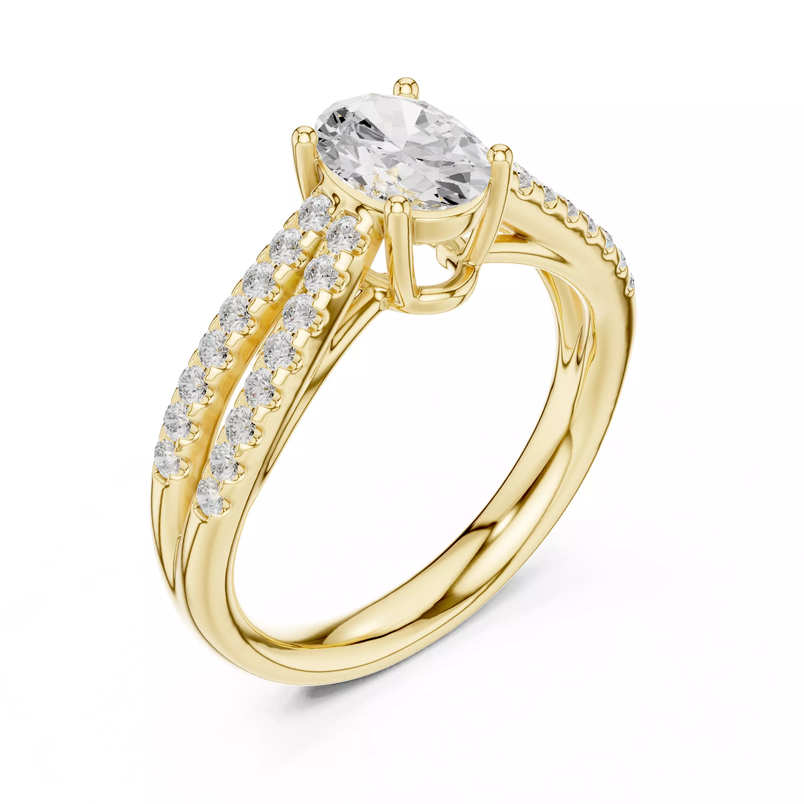 1CT Oval Cut Split Shank Engagement Wedding Ring 3DM STL Video 3D print model_7