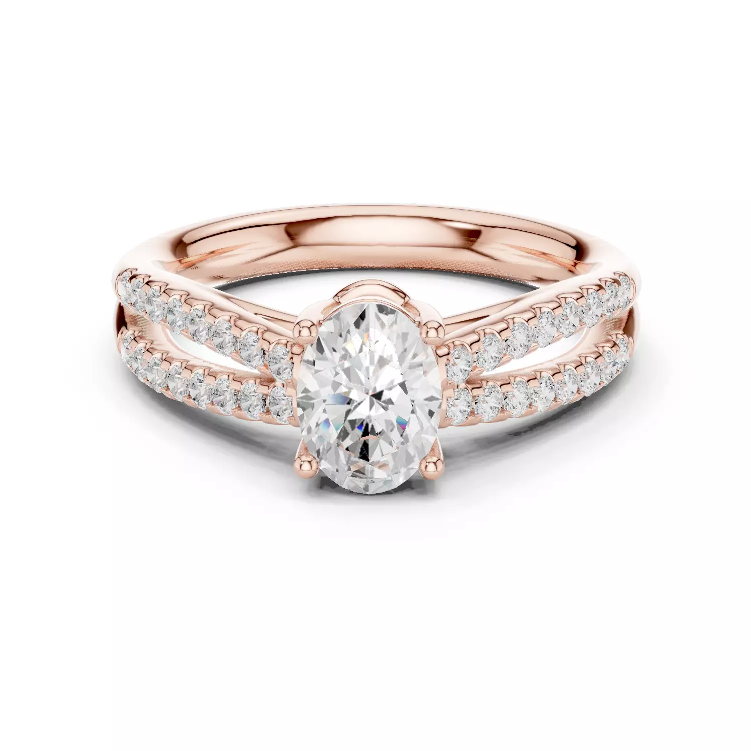 1CT Oval Cut Split Shank Engagement Wedding Ring 3DM STL Video 3D print model_12