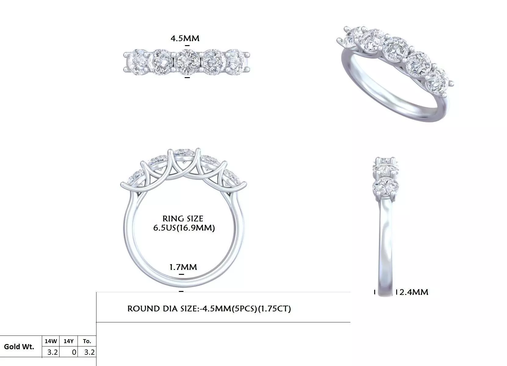 Five Round Diamond Trellis Setting Wedding Band 3DM STL Video 3D print model_15