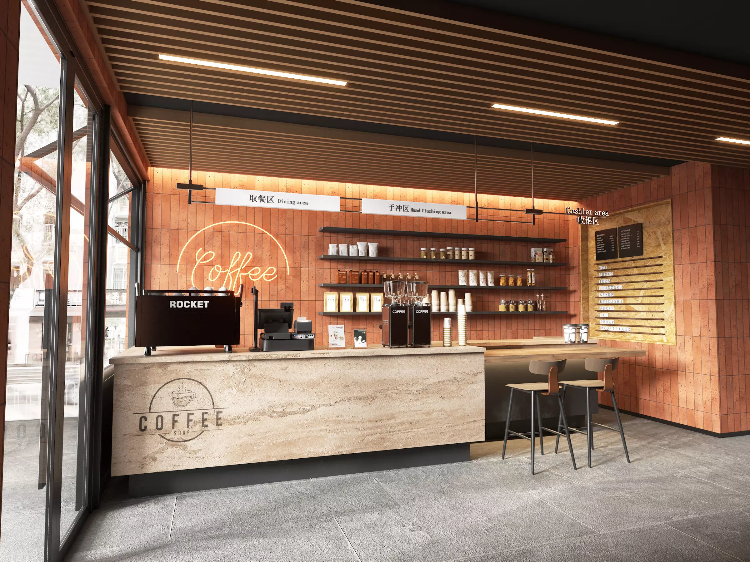 coffee shop Low-poly 3D model_1