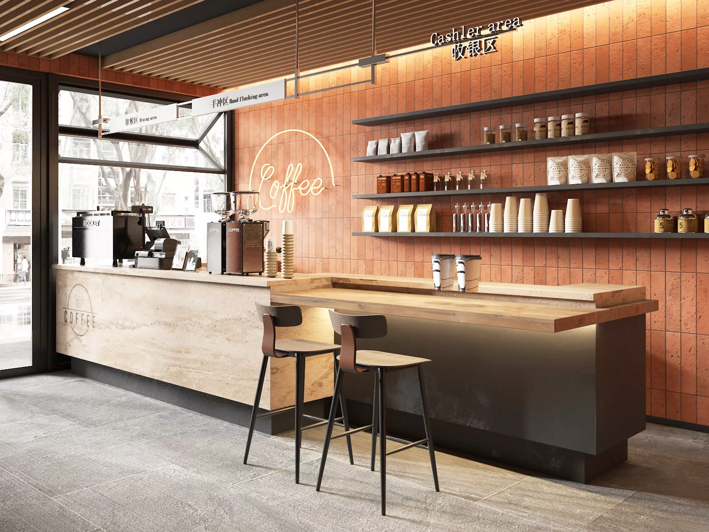 coffee shop Low-poly 3D model_4