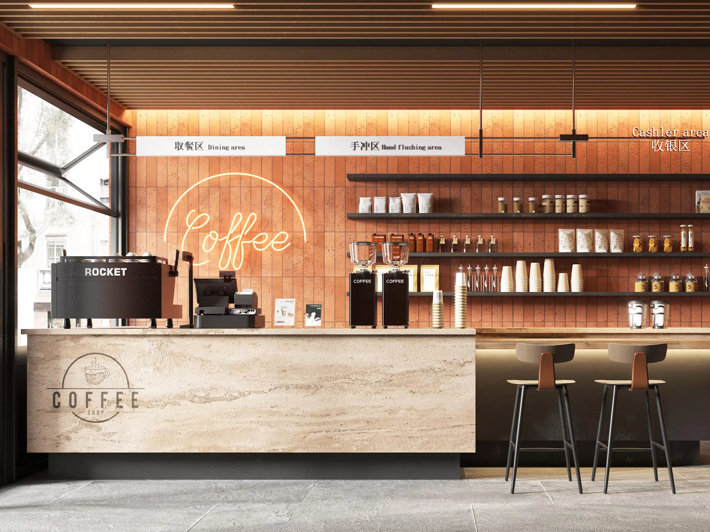 coffee shop Low-poly 3D model_3