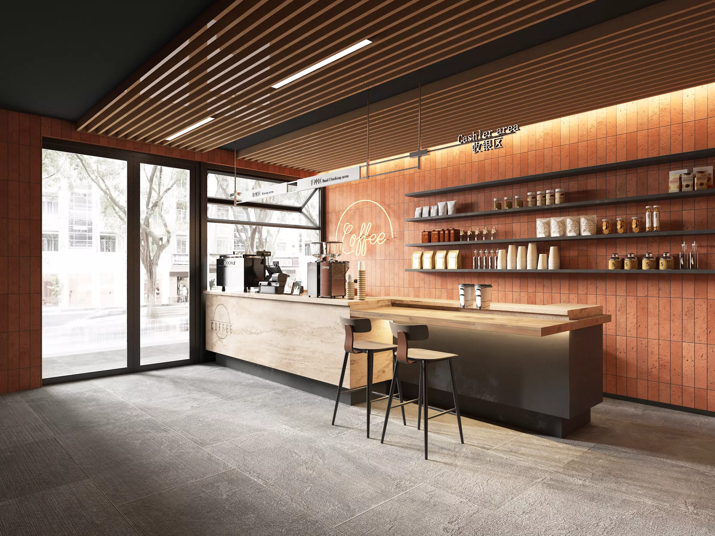 coffee shop Low-poly 3D model_2