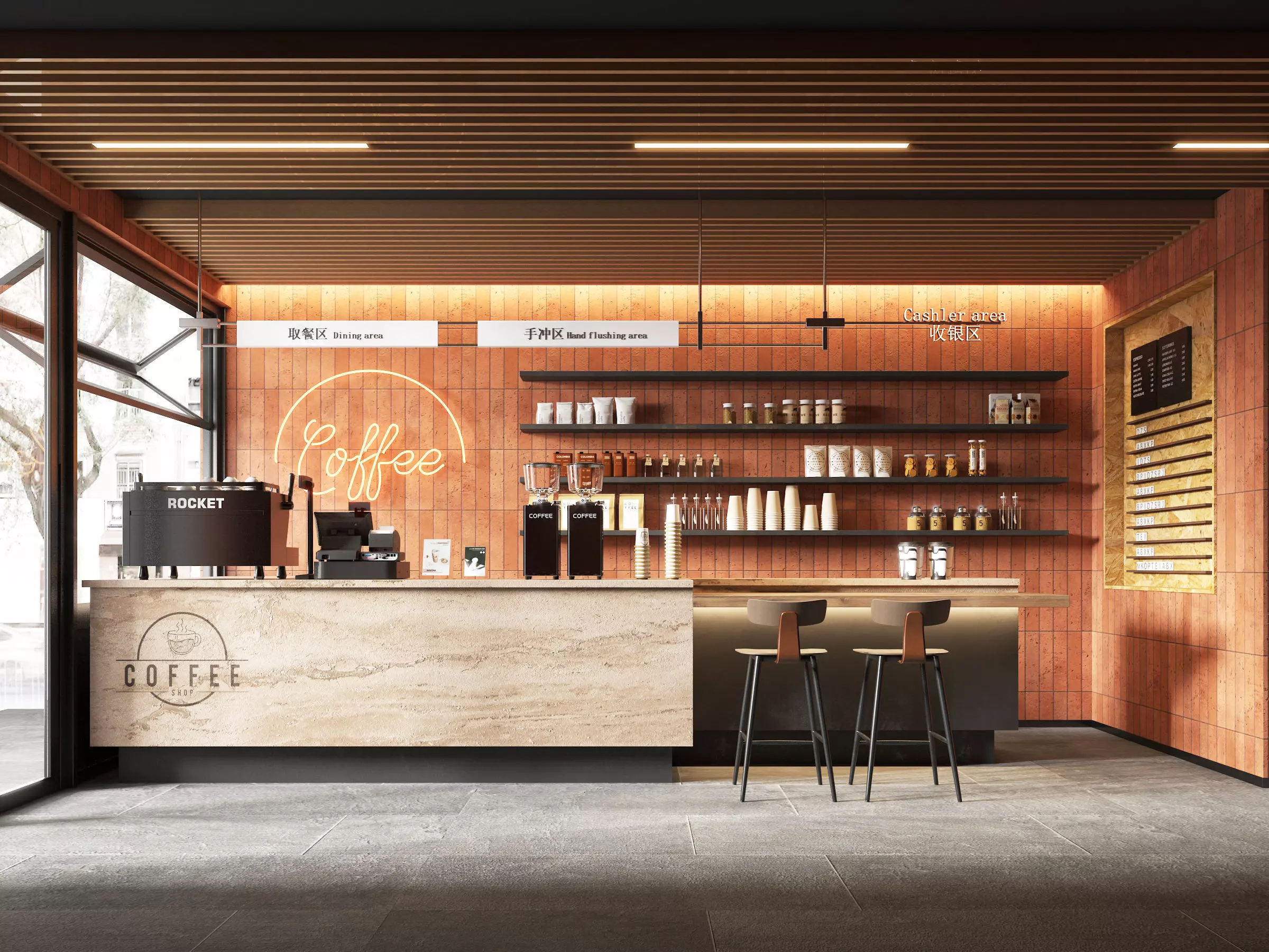 coffee shop Low-poly 3D model_0