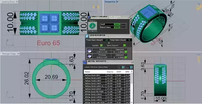 Men White Gold Sapphire and Diamond 3dm stl Ring Model mr0259
