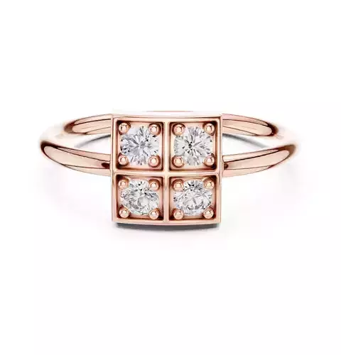 Four Stone Round Cut Square Shape Engagement Ring 3DM STL Video