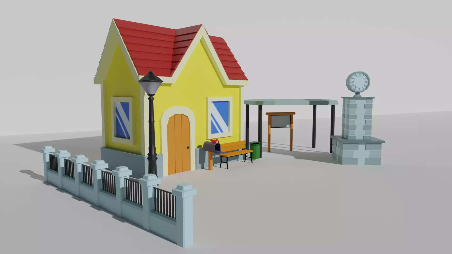 Simple Town Square Set Free low-poly 3D model