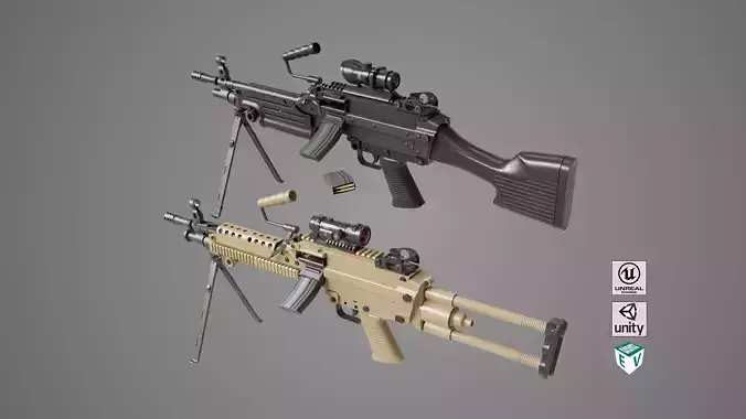 Machine Gun Black and Sandal Magazine All PBR Unity UE Low-poly 3D model