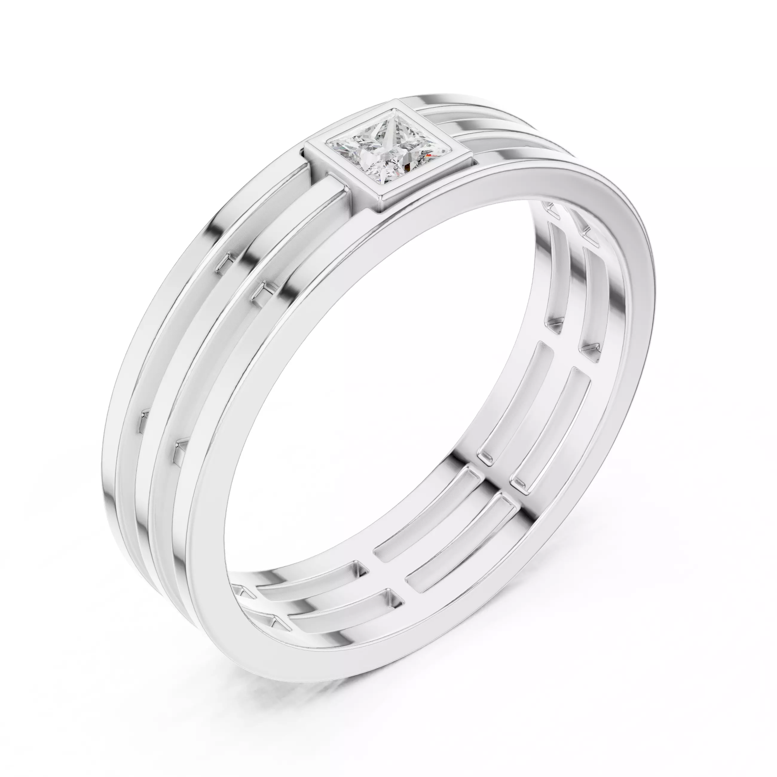 3mm Princess Cut Solitaire Bezel Set Wedding Band 3DM STL Video 3D print model_10