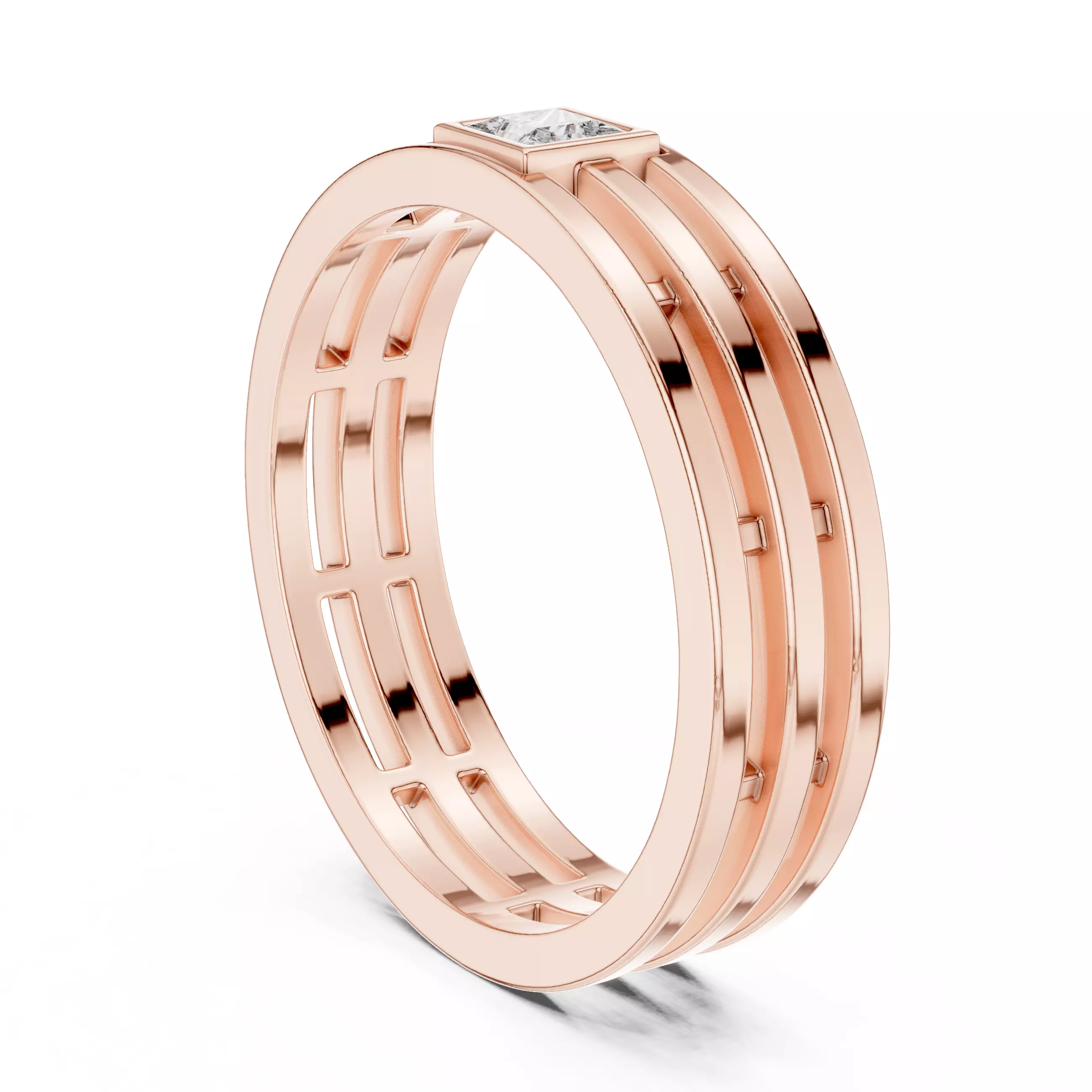 3mm Princess Cut Solitaire Bezel Set Wedding Band 3DM STL Video 3D print model_3