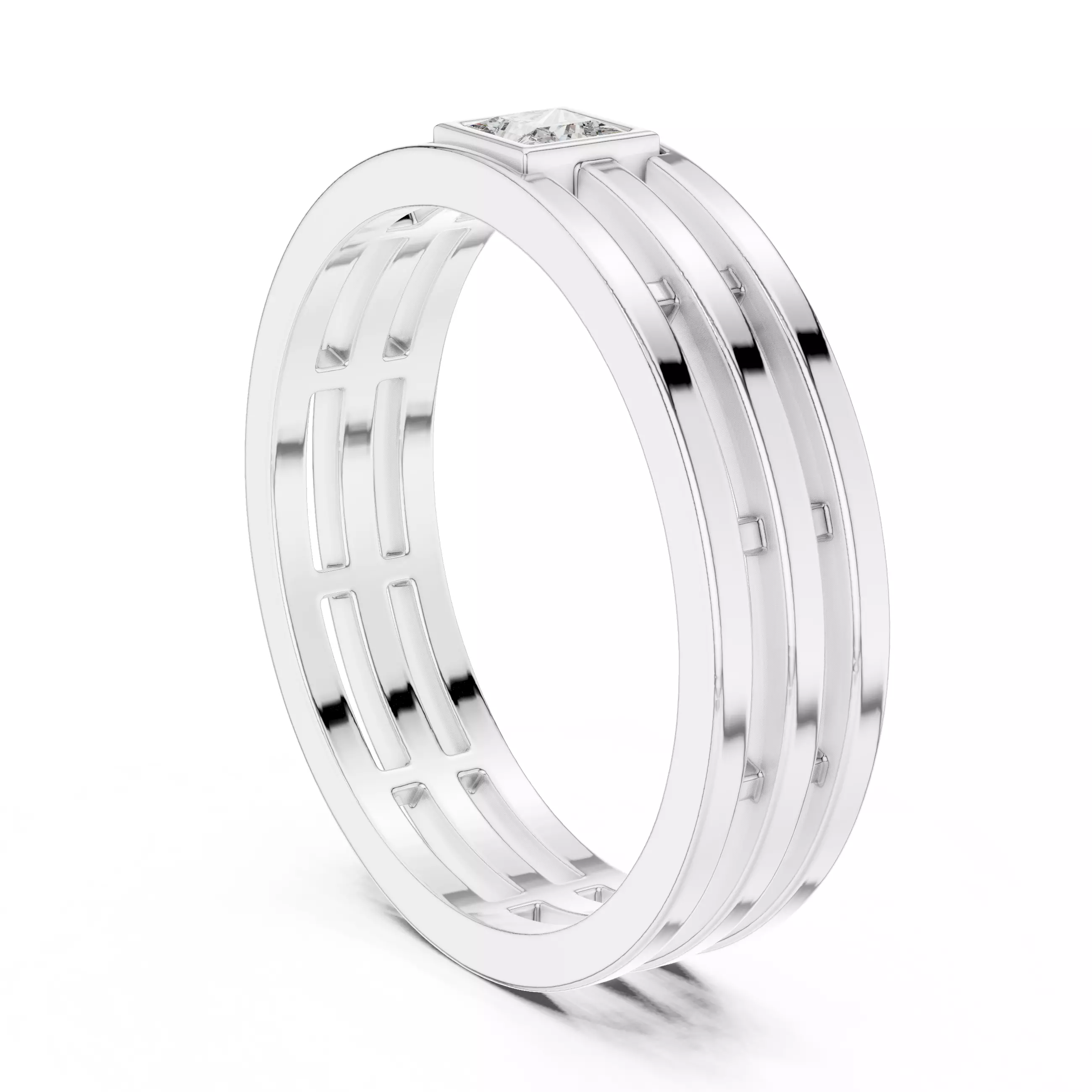 3mm Princess Cut Solitaire Bezel Set Wedding Band 3DM STL Video 3D print model_9