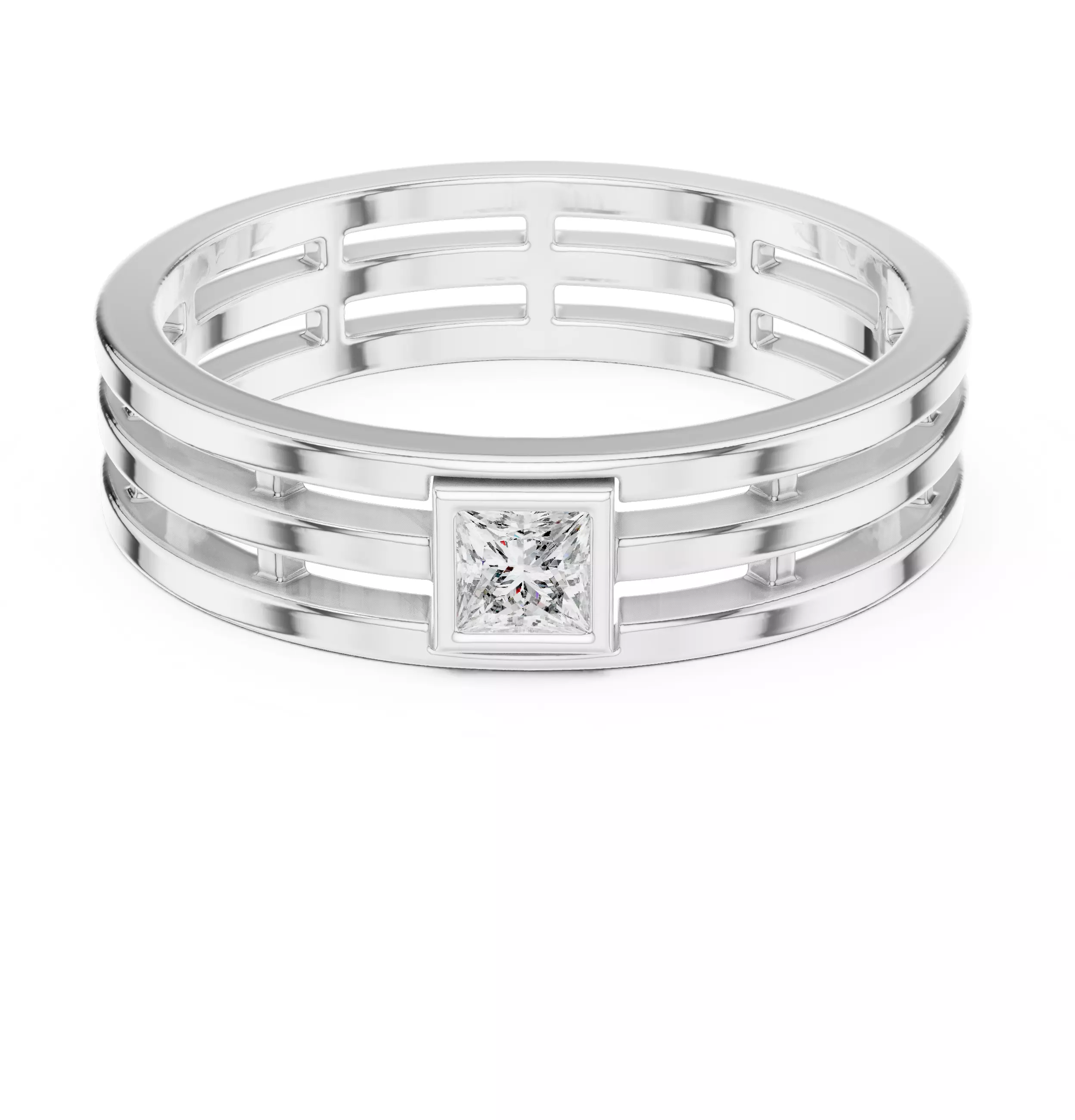 3mm Princess Cut Solitaire Bezel Set Wedding Band 3DM STL Video 3D print model_2