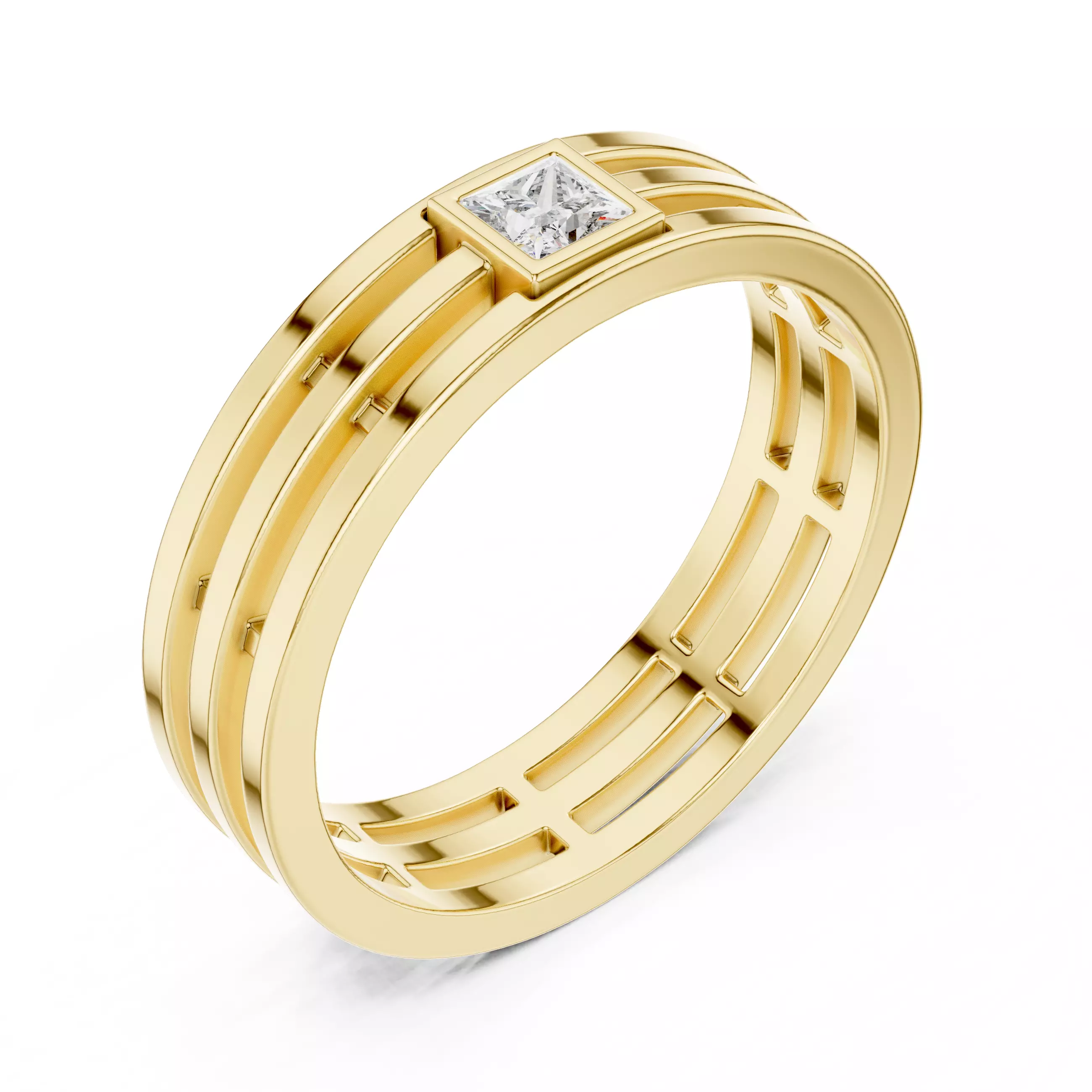 3mm Princess Cut Solitaire Bezel Set Wedding Band 3DM STL Video 3D print model_7