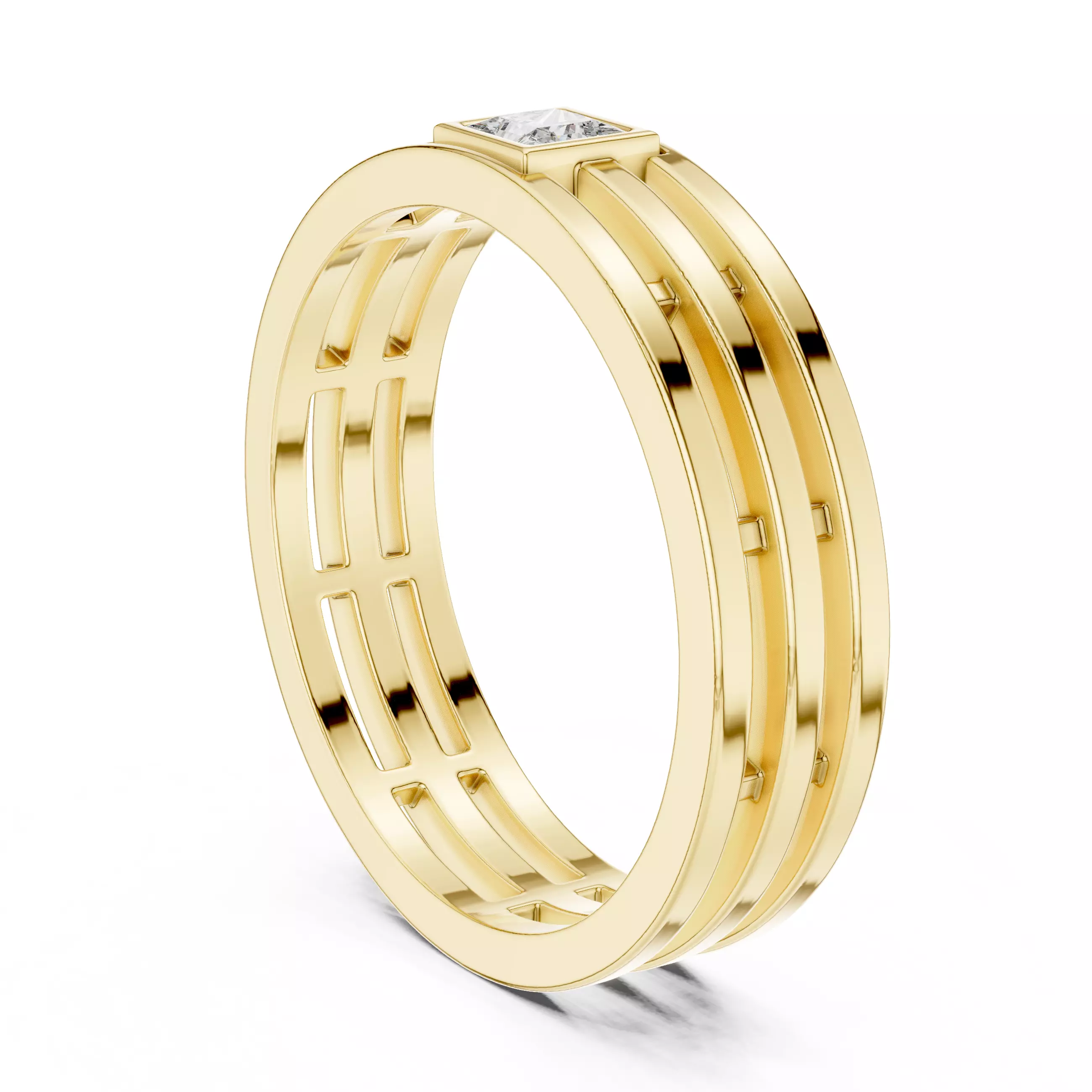 3mm Princess Cut Solitaire Bezel Set Wedding Band 3DM STL Video 3D print model_6