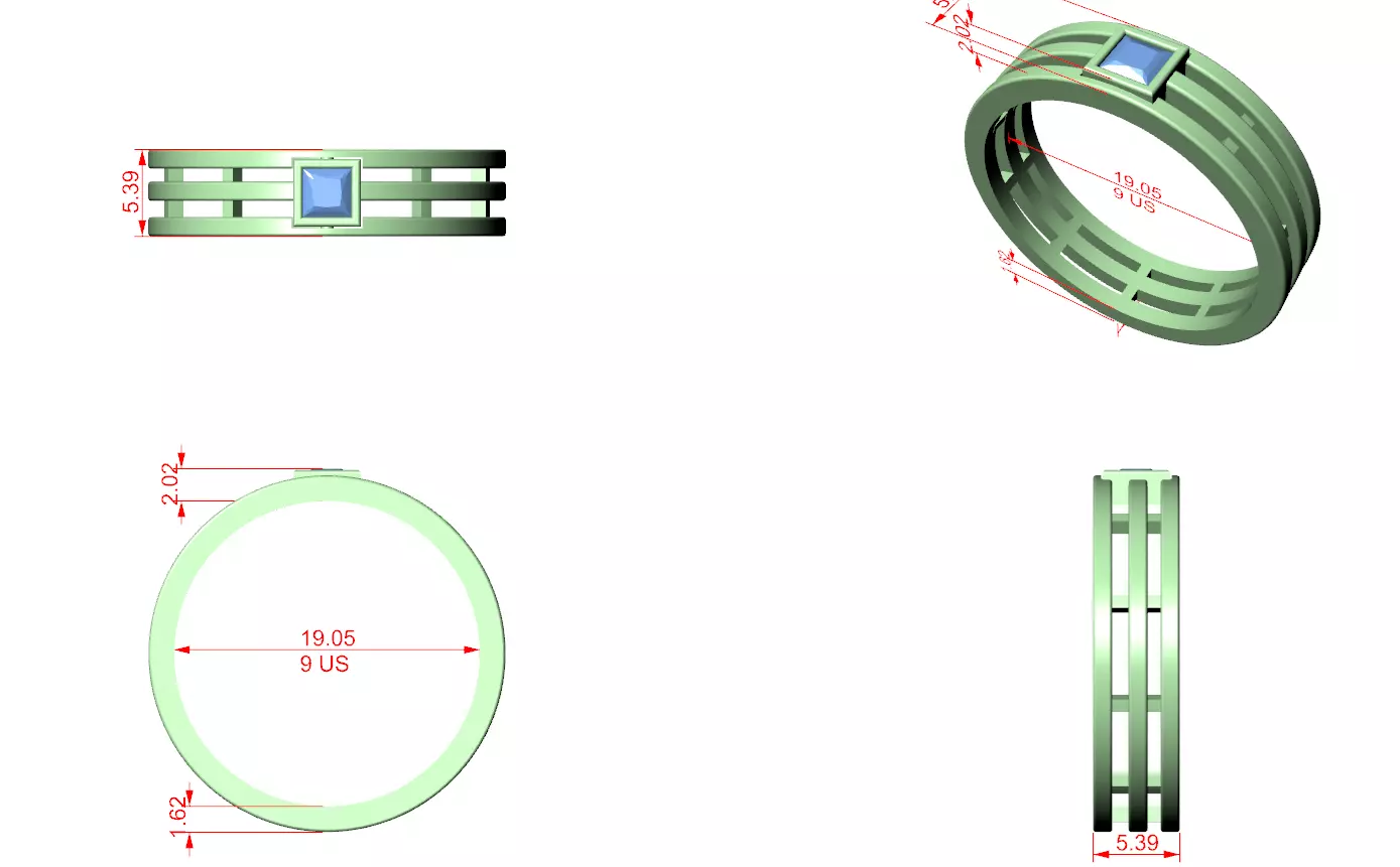 3mm Princess Cut Solitaire Bezel Set Wedding Band 3DM STL Video 3D print model_12