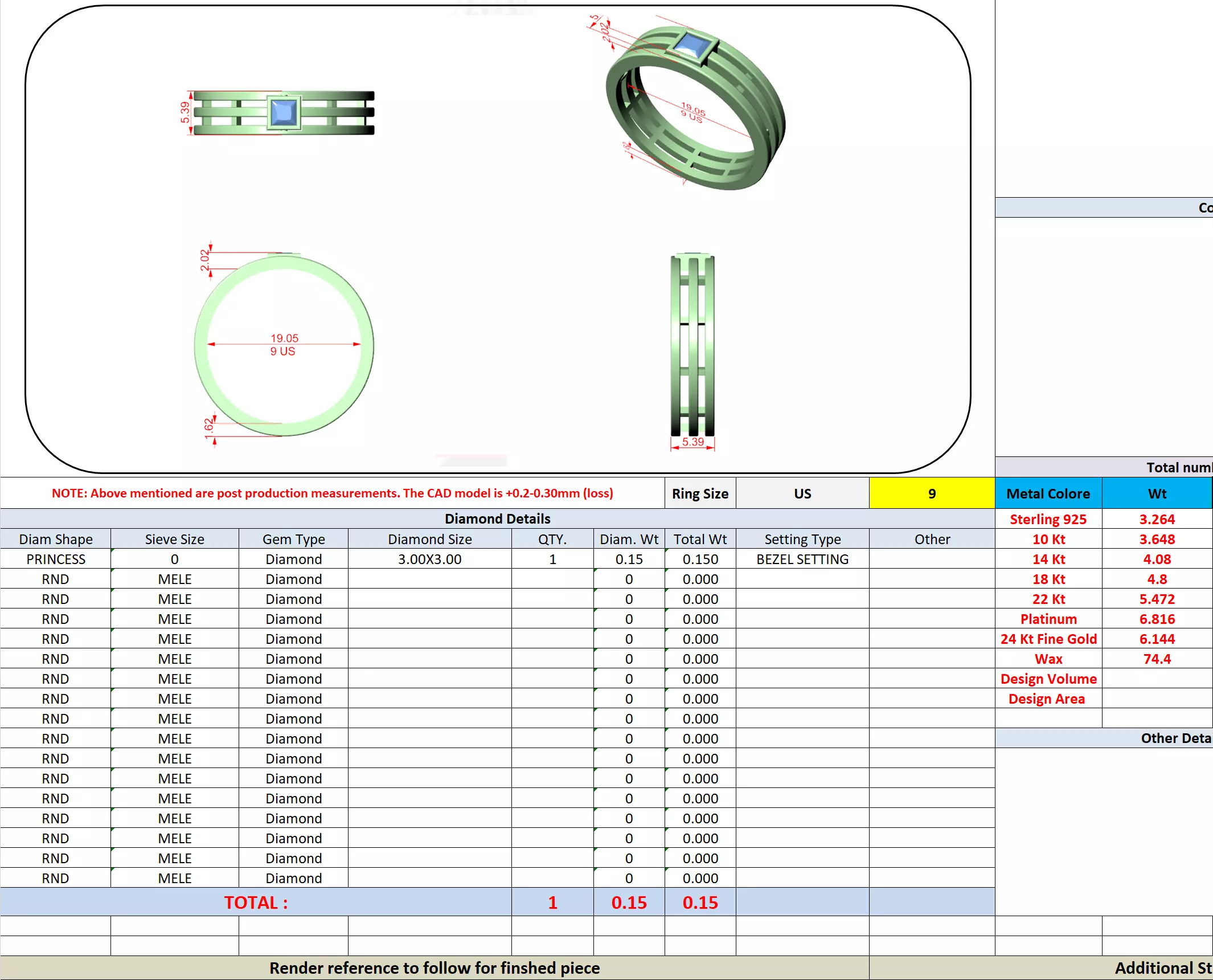 3mm Princess Cut Solitaire Bezel Set Wedding Band 3DM STL Video 3D print model_13