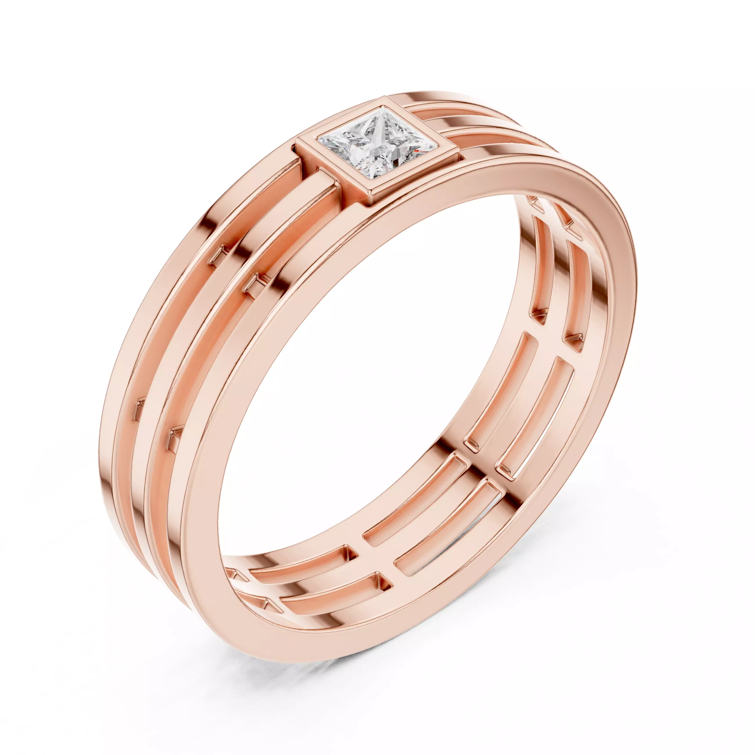 3mm Princess Cut Solitaire Bezel Set Wedding Band 3DM STL Video 3D print model_4