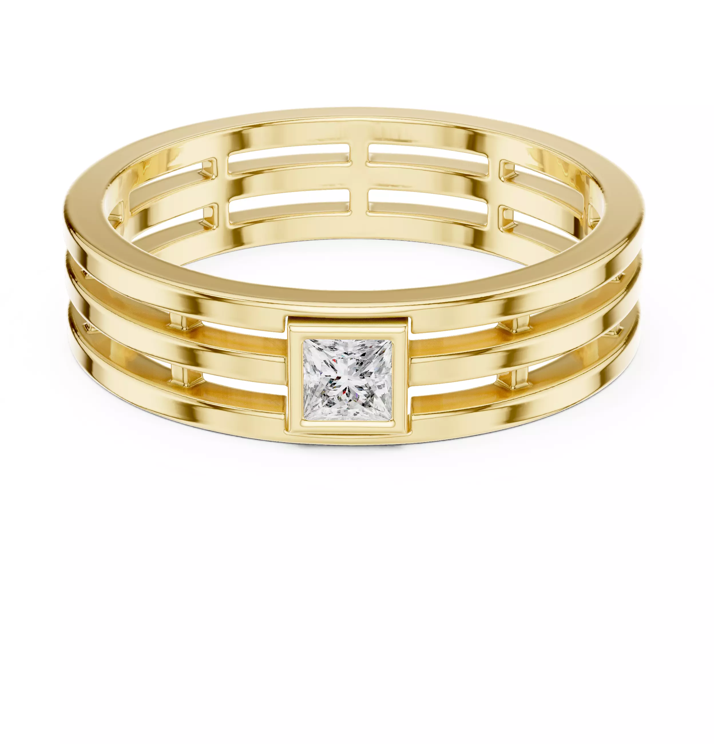 3mm Princess Cut Solitaire Bezel Set Wedding Band 3DM STL Video 3D print model_1