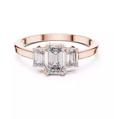 Three Stone Emerald Cut Engagement Wedding Ring 3DM STL Video