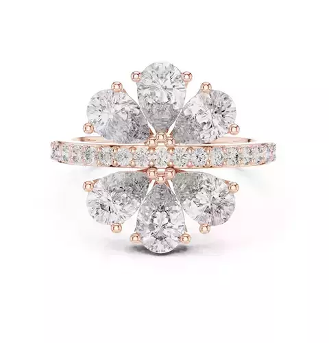 Pear Cut Halo Diamond Flower Wedding Ring 3DM STL Video