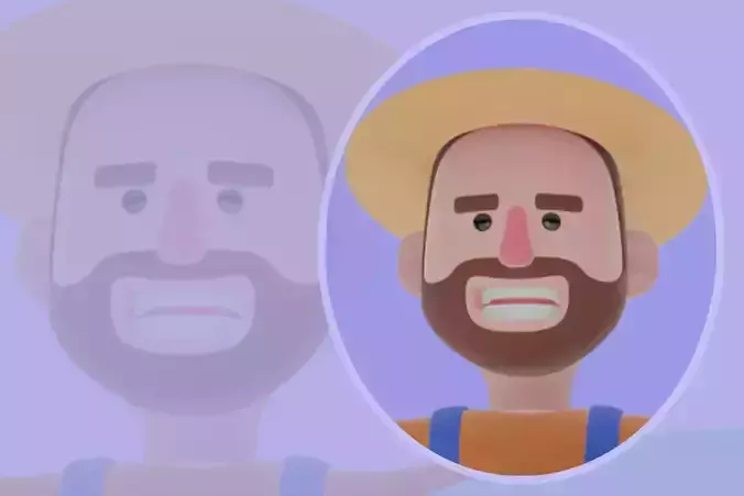 Stylized 3DCartoon Farmer Character-Presenting Blue Check Circle