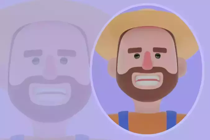 Stylized 3D Cartoon Farmer Character-Heroic Pose with Blue Check