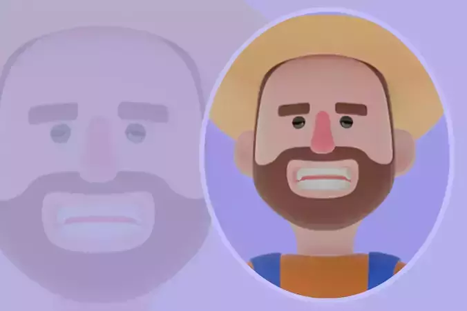 Stylized 3D Cartoon Farmer Character - Sitting on High Stool