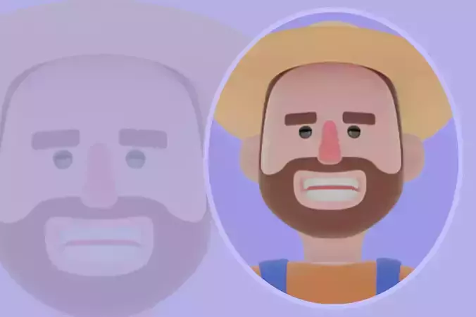 Stylized 3D Cartoon Farmer Character - Holding Red Heart Icon