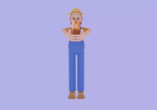 Stylized 3D Cartoon Farmer Character - Holding Wood 3D model_2