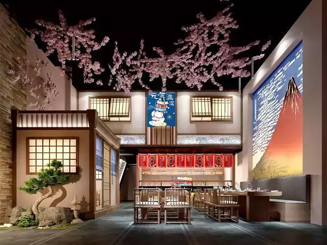 Japanese Restaurant Interior Low-poly 3D model